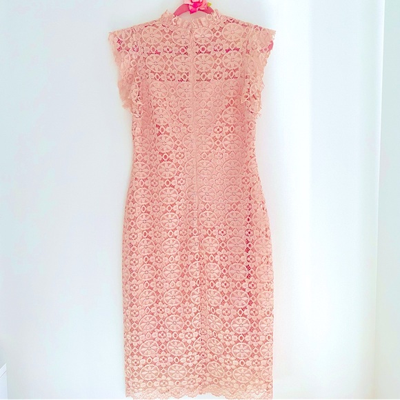 💕Beautiful Blush Pink Lace Midi Dress SZ M (8) - Picture 2 of 13
